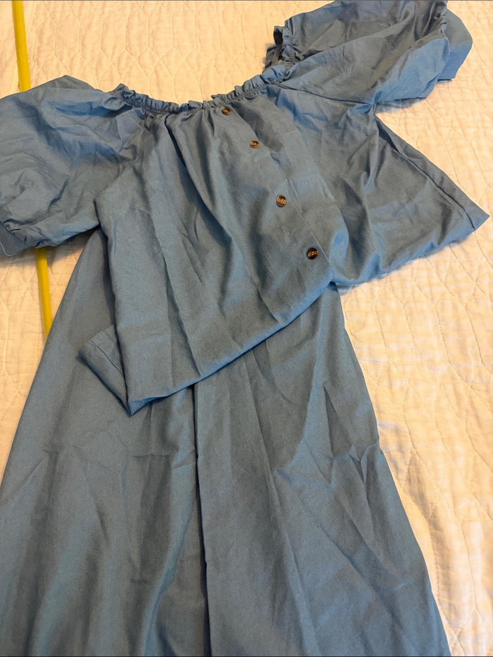 Light Blue Puff Sleeve Button-Front Dress